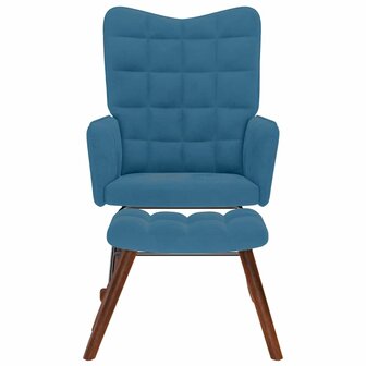 Schommelstoel met krukje fluweel blauw 3