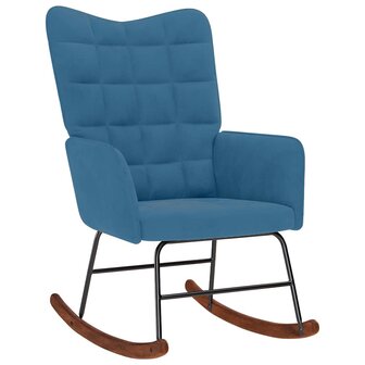 Schommelstoel met krukje fluweel blauw 4