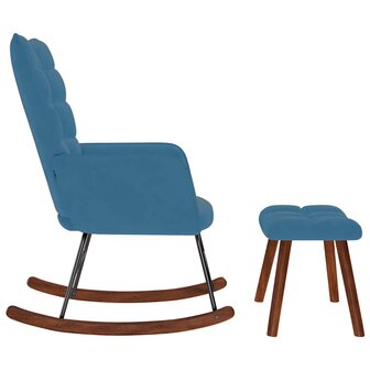 Schommelstoel met krukje fluweel blauw 6