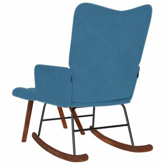 Schommelstoel met krukje fluweel blauw 7