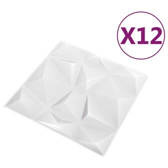 12 st Wandpanelen 3D diamant 3 m&sup2; 50x50 cm wit 3