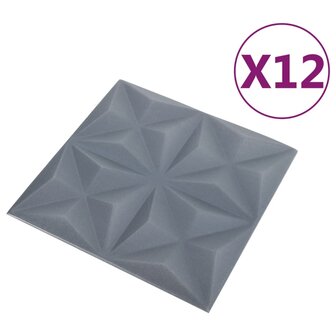 12 st Wandpanelen 3D origami 3 m&sup2; 50x50 cm grijs 3