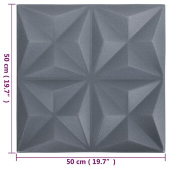12 st Wandpanelen 3D origami 3 m&sup2; 50x50 cm grijs 6
