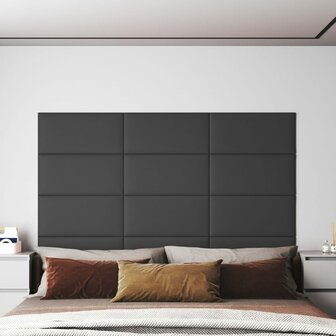 Wandpanelen 12 st 2,16 m&sup2; 60x30 cm kunstleer grijs 1