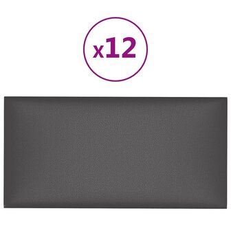 Wandpanelen 12 st 2,16 m&sup2; 60x30 cm kunstleer grijs 2