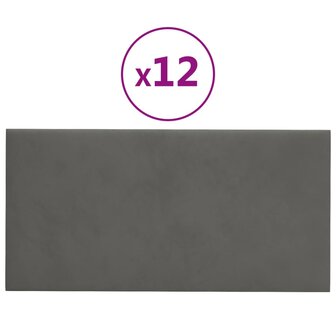 Wandpanelen 12 st 0,54 m&sup2; 30x15 cm fluweel donkergrijs 2