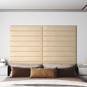 Wandpanelen 12 st 1,62 m&sup2; 90x15 cm stof cr&egrave;mekleurig 1