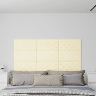 Wandpanelen 12 st 2,16 m&sup2; 60x30 cm kunstleer cr&egrave;mekleurig 1