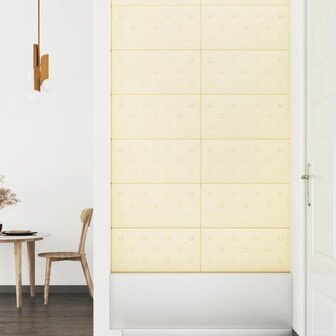 Wandpanelen 12 st 2,16 m&sup2; 60x30 cm kunstleer cr&egrave;mekleurig 4