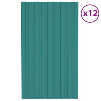 Dakpanelen 12 st 80x45 cm gegalvaniseerd staal groen 1