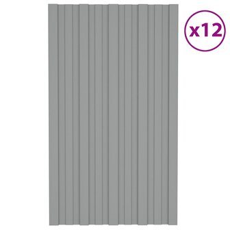 Dakpanelen 12 st 80x45 cm gegalvaniseerd staal grijs 1