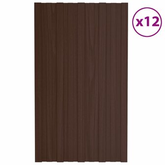 Dakpanelen 12 st 80x45 cm gegalvaniseerd staal bruin 1