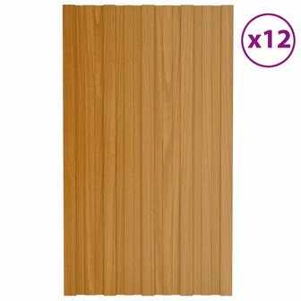 Dakpanelen 12 st 80x45 cm gegalvaniseerd staal lichthoutkleurig 1
