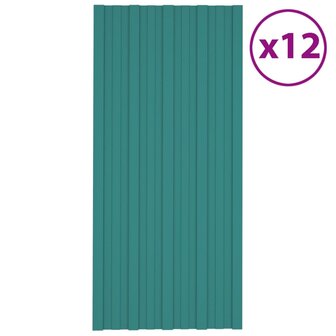 Dakpanelen 12 st 100x45 cm gegalvaniseerd staal groen 1