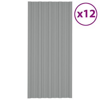 Dakpanelen 12 st 100x45 cm gegalvaniseerd staal grijs 1
