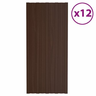 Dakpanelen 12 st 100x45 cm gegalvaniseerd staal bruin 1