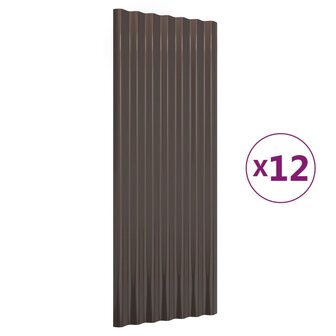 Dakpanelen 12 st 100x36 cm gepoedercoat staal bruin 2