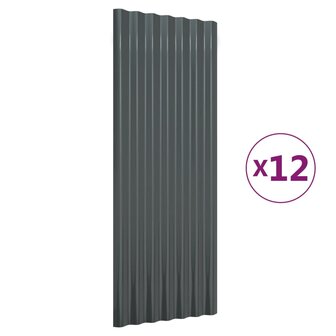 Dakpanelen 12 st 100x36 cm gepoedercoat staal antracietkleurig 2