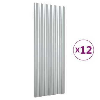Dakpanelen 12 st 100x36 cm gepoedercoat staal zilverkleurig 2