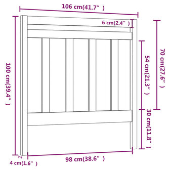 Hoofdbord 106x4x100 cm massief grenenhout grijs 6