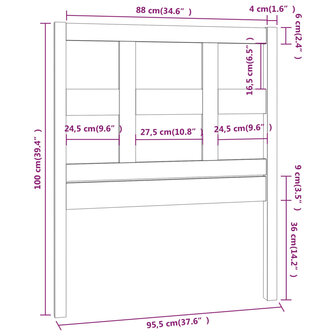 Hoofdbord 95,5x4x100 cm massief grenenhout wit 6