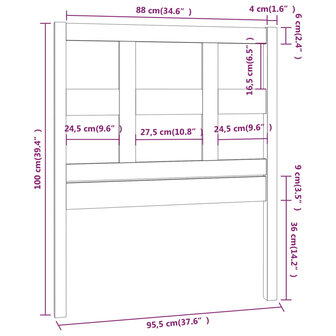 Hoofdbord 95,5x4x100 cm massief grenenhout grijs 6