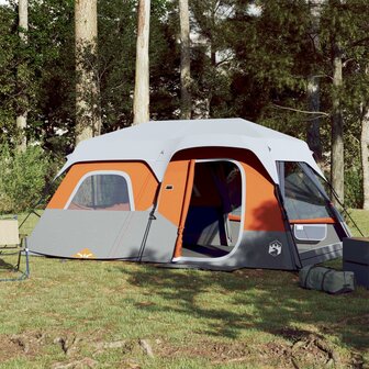Tent 9-persoons waterdicht met LED lichtgrijs en oranje 1