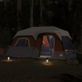 Tent 9-persoons waterdicht met LED lichtgrijs en oranje 3