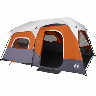 Tent 9-persoons waterdicht met LED lichtgrijs en oranje 4