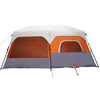 Tent 9-persoons waterdicht met LED lichtgrijs en oranje 9