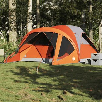 Tunneltent 6-persoons waterdicht grijs en oranje 1
