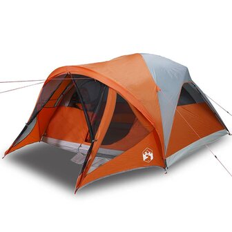 Tunneltent 6-persoons waterdicht grijs en oranje 2