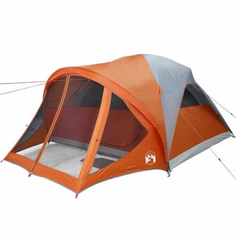 Tunneltent 6-persoons waterdicht grijs en oranje 4