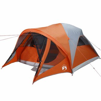 Tunneltent 6-persoons waterdicht grijs en oranje 5