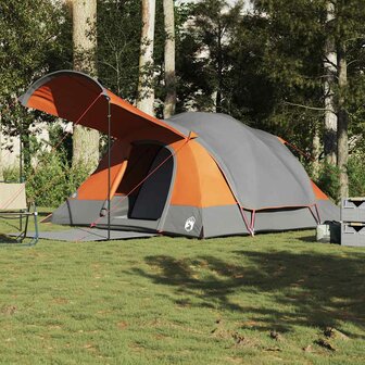 Tunneltent 8-persoons waterdicht grijs en oranje 4