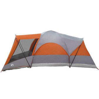 Tunneltent 8-persoons waterdicht grijs en oranje 7
