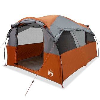 Tunneltent 6-persoons waterdicht grijs en oranje 2
