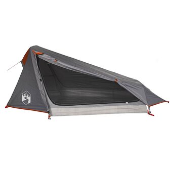 Tunneltent 1-persoons waterdicht grijs en oranje 2