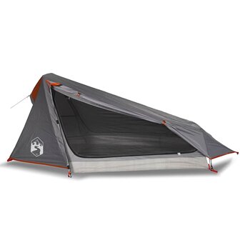 Tunneltent 1-persoons waterdicht grijs en oranje 4