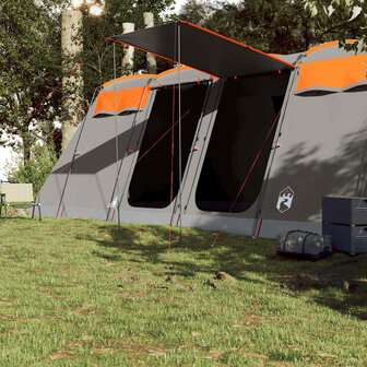 Tunneltent 10-persoons waterdicht grijs en oranje 3
