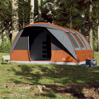 Tunneltent 7-persoons waterdicht grijs en oranje 3