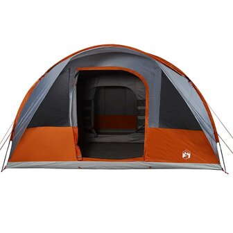 Tunneltent 7-persoons waterdicht grijs en oranje 7