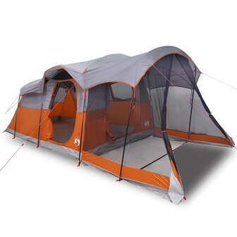 Tunneltent 8-persoons waterdicht grijs en oranje 2