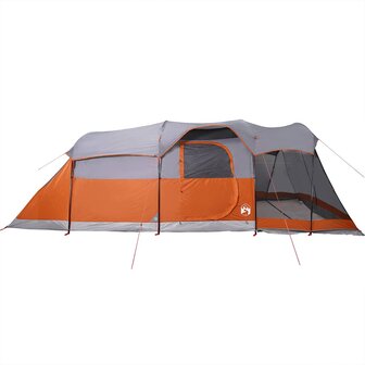 Tunneltent 8-persoons waterdicht grijs en oranje 7