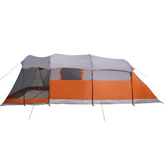 Tunneltent 8-persoons waterdicht grijs en oranje 9