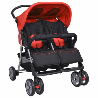 Tweelingwagen staal rood en zwart 1