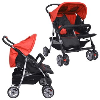 Tweelingwagen staal rood en zwart 2