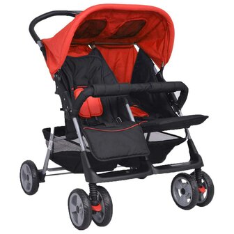 Tweelingwagen staal rood en zwart 5