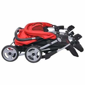 Tweelingwagen staal rood en zwart 7