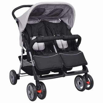 Tweelingwagen staal grijs en zwart 1